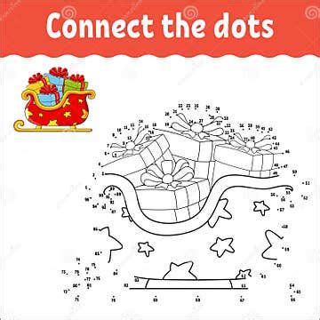 Dot To Dot Game. Draw a Line. Christmas Sleigh Santa Claus with Gifts. for Kids. Activity ...