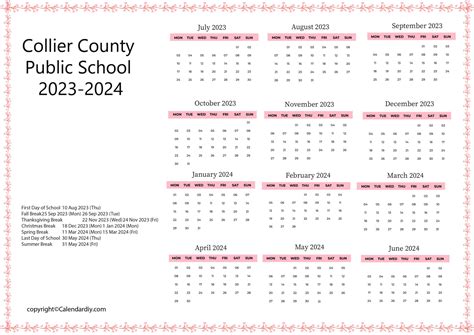 Collier County Public School Calendar 2023-24 Printable Pdf