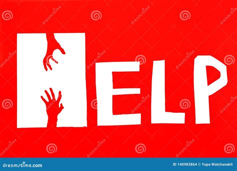 Human`s Hand Reaching Out for Help on Red Background Stock Illustration ...