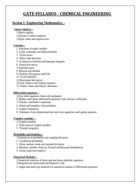 Gate Syllabus - Chemical Engineering | PDF | Equations | Heat Transfer