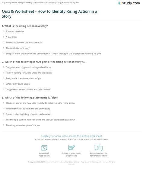 Quiz & Worksheet - How to Identify Rising Action in a Story | Study.com