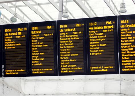 Train Station Departure Board. Times & Destinations Stock Photo | Adobe ...