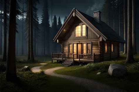 Premium AI Image | A house in the woods at night