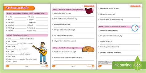 ESL Present Simple Worksheet (teacher made) - Twinkl