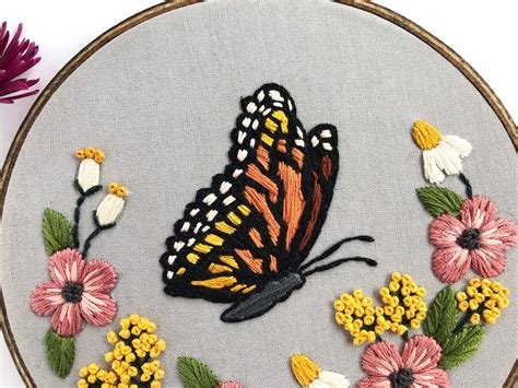 Monarch Butterfly Embroidery Pattern. Beginner Embroidery - Etsy