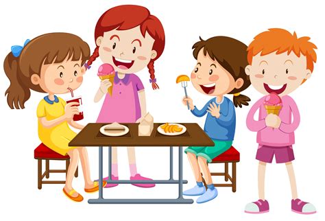 Set of children eating together 365318 Vector Art at Vecteezy