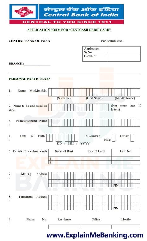 Central Bank Of India ATM Card Application Form PDF Download