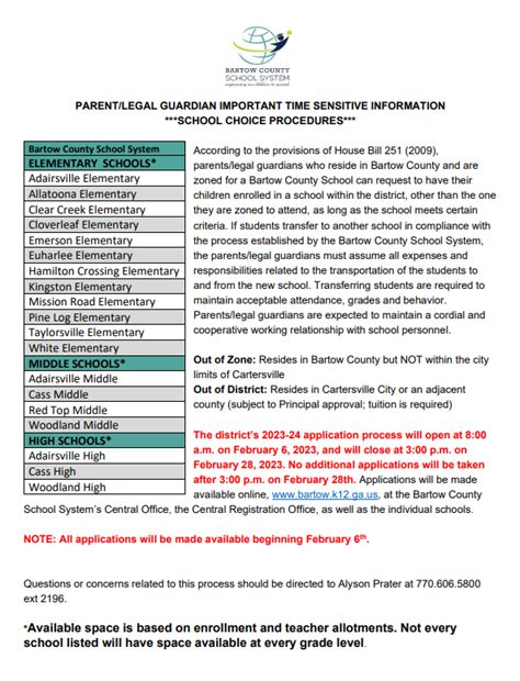 Out-of Zone/Out-of-District Information | Bartow County School System