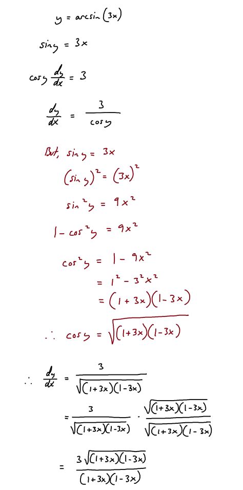 Derivative of arcsin(3x) Sins, Answers, Math Equations