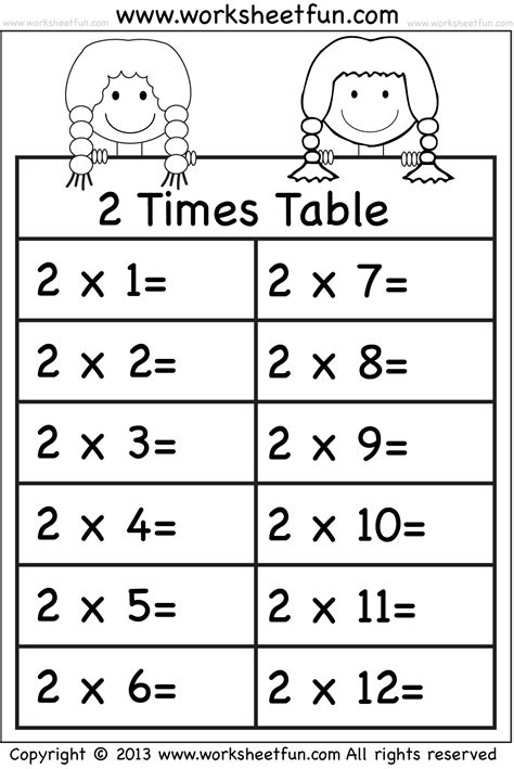 Times tables worksheets, 2 times table worksheet, Math fact worksheets