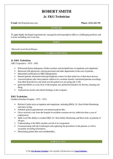 Ekg Technician Resume Samples | QwikResume