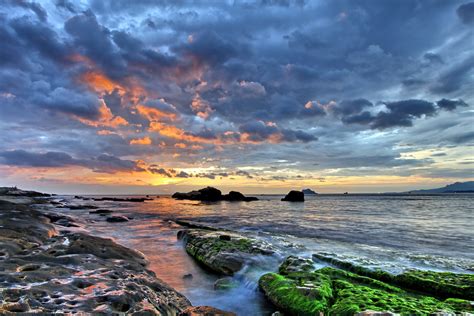 1, Landscapes, Beaches, Shore, Coast, Waves, Hdr, Stone, Rocks, Ocean, Sea, Islands, Sky, Clouds ...