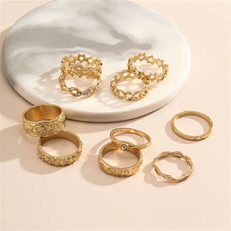 Bohemian 10 Pieces 14K Gold Rings Set