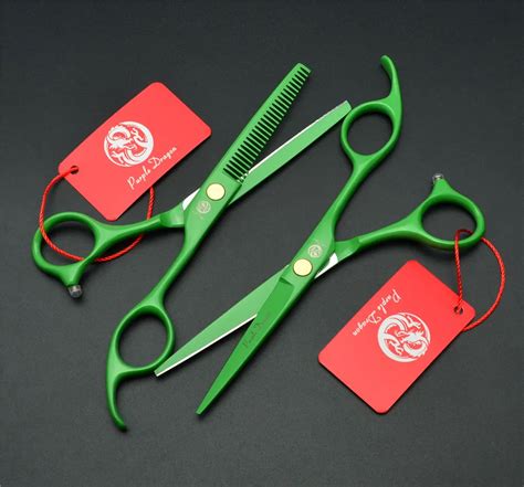 2Pcs 5.5'' 16cm Green Professional Human Hair Scissors Hairdressing ...