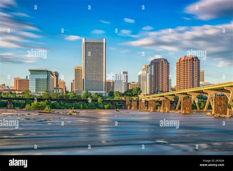 Richmond, Virginia, USA downtown skyline on the James River Stock Photo ...