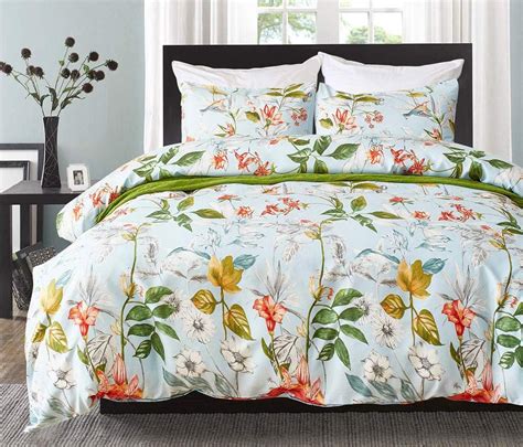 Amazon.com: BBSET Floral Duvet Cover Sets King - Green Leaves and ...