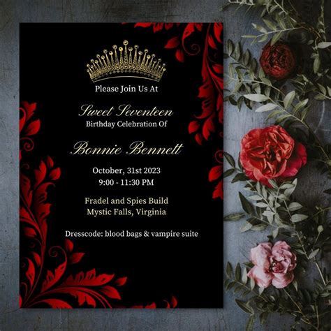 Birthday Invitation Template, Digital Vampire Invitation, Dinner Party Invitation, Blood ...