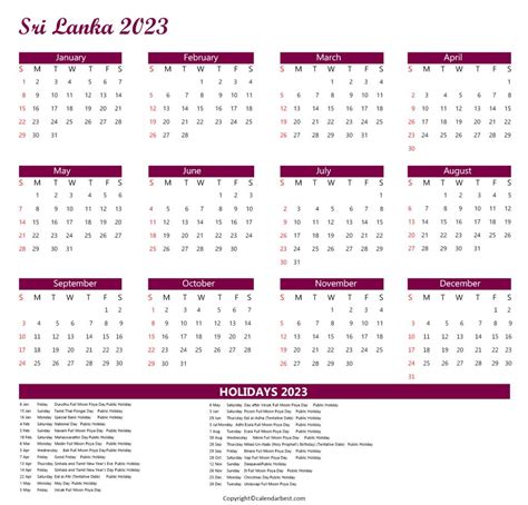 2024 Holiday Calendar In Sri Lanka 2023 Calendar - Elene Carolee