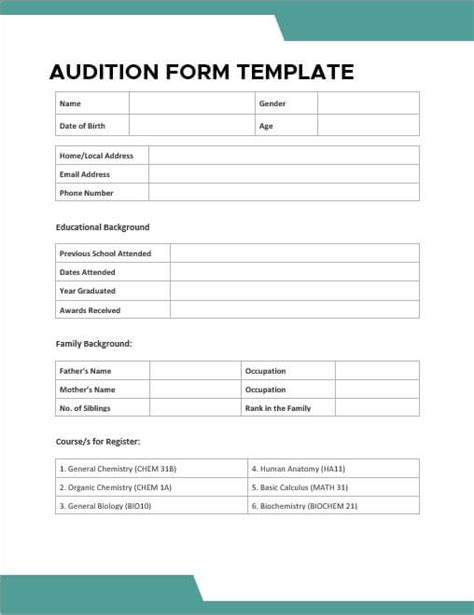 10+ Audition Form Template | room surf.com