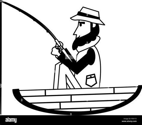 Fisherman on boat in black and white Stock Vector Image & Art - Alamy