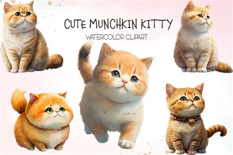 Cute Munchkin Kitty Watercolor ClipArt Graphic by Turtle Rabbit ...