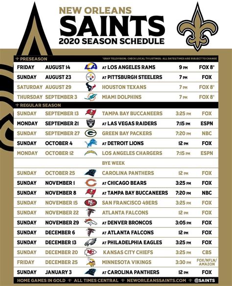 Saints Printable Schedule 2023 2024