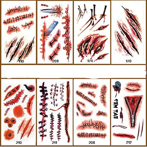 JCare Halloween Zombie Scars Tattoos with Fake Scab Blood Costume Makeup Water Proof Temporary ...