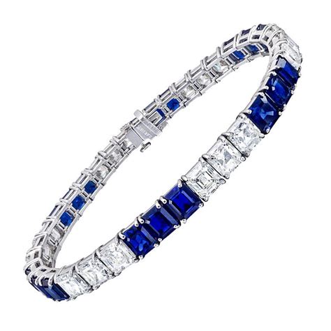 Cartier Square Diamond Sapphire Line Bracelet at 1stDibs