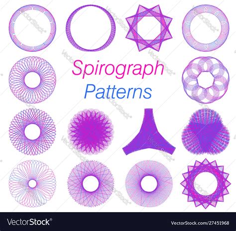 Spirograph patterns collection isolated on white Vector Image