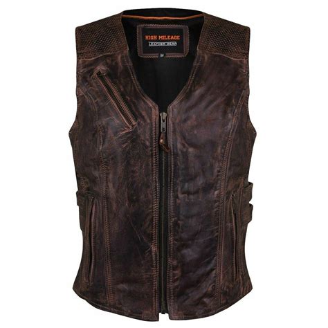 Ladies Premium Leather Motorcycle Vest Vintage Brown Concealed Carry ...