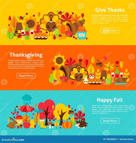 Thanksgiving Web Horizontal Banners Stock Vector - Illustration of ...