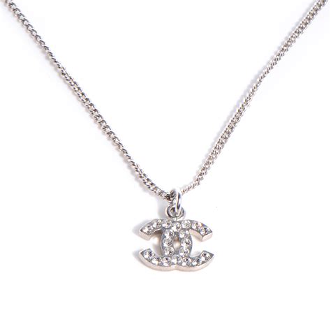 CHANEL Crystal CC Necklace Silver 66384