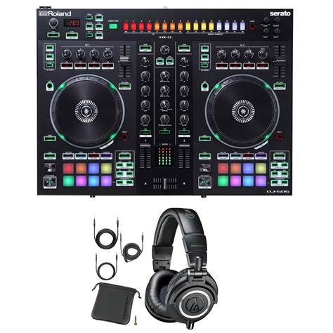 Roland DJ-505 Serato DJ Controller with Strip Light Kit & Audio-Technica ATH-M50x Professional ...