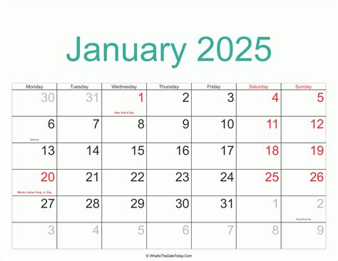 January 2025 Printable Calendar With Holidays 2025 Year - Cheri Deerdre