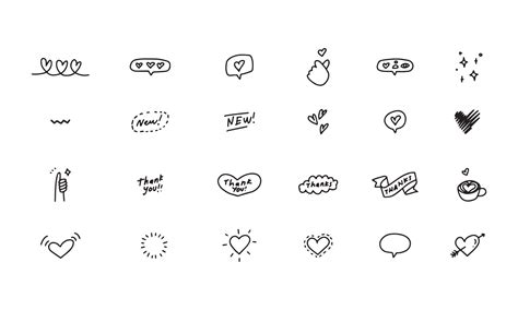 Various simple icons in doodle illustrations to decorated design ...