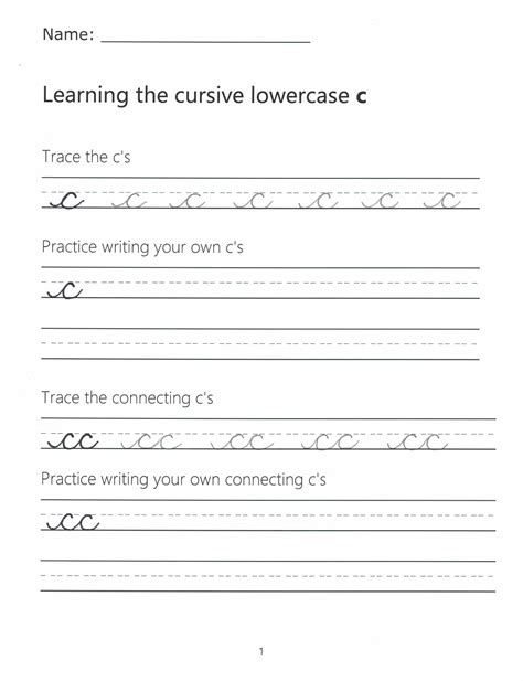 Letter C Cursive Worksheet - Free Printable Worksheet