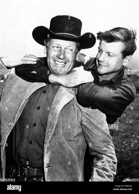 THE FIRST TEXAN, Joel McCrea with son, Jody McCrea, on-set, 1956 Stock Photo - Alamy