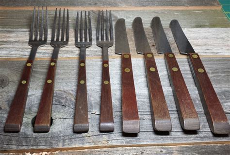 Set of 4 forks and 4 knives Wood Handles National Silver Co | Etsy | Wood handles, Wood, Handle