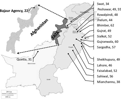 Map of Pakistan with zoom-in map of FATA. Bajaur Agency (1) is shown as... | Download Scientific ...