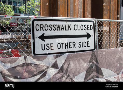 "Crosswalk Closed" sign at the new BART construction site at Stockton and Market Street in San ...