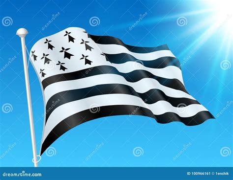 Breton Flag on Wind with Sunshine and Blue Sky Stock Vector - Illustration of background, region ...