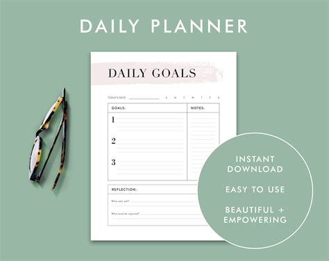 Daily Goals Planner Goal-setting Printable Daily Printable Planner Goal Action Plan Daily Goal ...