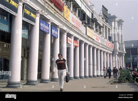 a view of the shopping area of Connaught Place in the city of New Delhi in India. India, Delhi ...