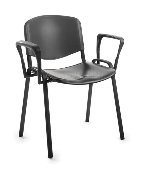 Taurus Plastic Black Frame Stacking Chair with Fixed Arms - Office Furniture Warehouse