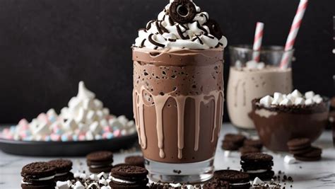 Premium AI Image | A creamy chocolate milkshake with a swirl of marshmallow fluff and a sprinkle ...