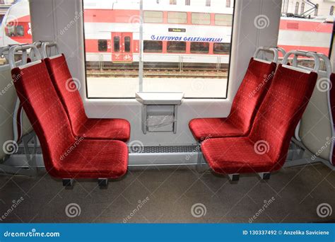 Chairs in an Electric Train with Red Velor Upholstery. the Interior of ...