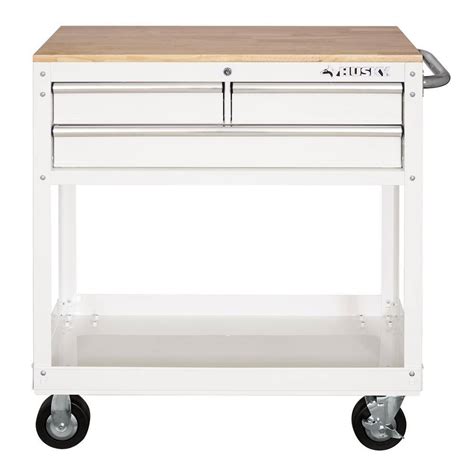 Husky HOUC3603BJ1 36 in. 3-Drawer with Solid Wood Top in Gloss White Utility Cart | Bigbigmart.com