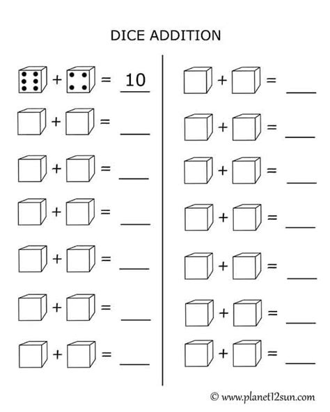 Free printable worksheet. Dice addition. | Addition worksheets, Math addition worksheets ...