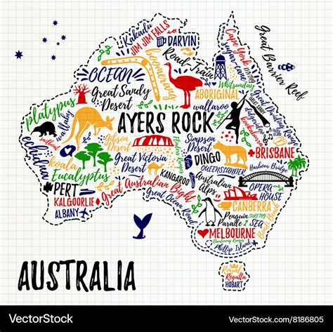 Cartoon map of Australia Royalty Free Vector Image