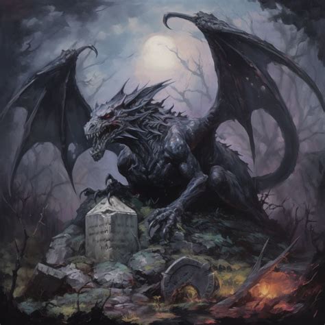 Graveyard Dragon Fantasy Painting - Art Print Gallery - Digital Art ...